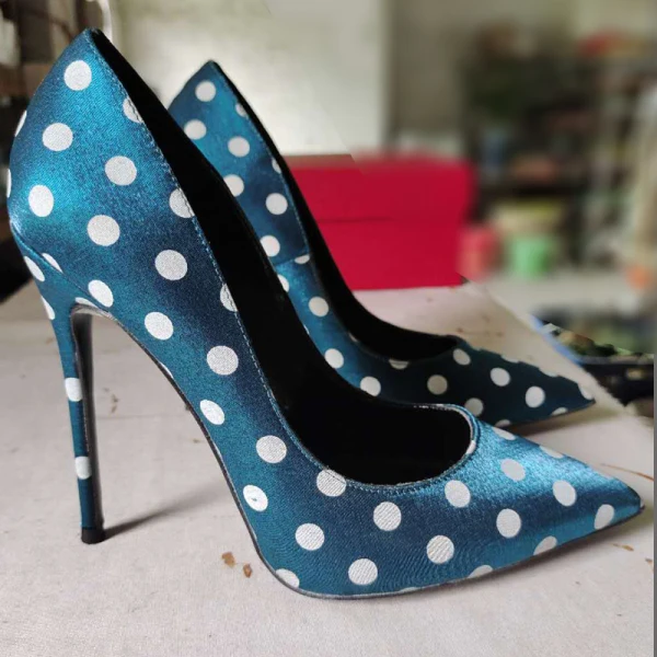 Chic / Beautiful Prom Ivory Spotted Pumps 2021 Satin 12 cm Stiletto Heels Pointed Toe High Heels Pumps