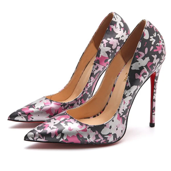 Ethnic White Printing Floral Outdoor / Garden Pumps 2021 Leather 10 cm Stiletto Heels High Heels Pointed Toe Pumps