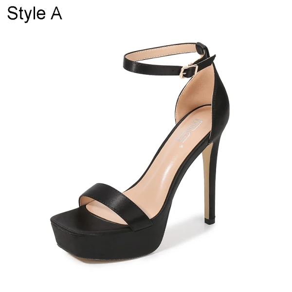 Sexy Noire Cocktail Sandales Femme 2021 Bride Cheville Imperméables 12 cm Talons Aiguilles Peep Toes / Bout Ouvert Talons Hauts