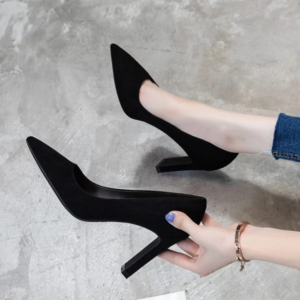 Chic / Beautiful Burgundy Office OL Suede Pumps 2021 Leather 7 cm Thick Heels Pointed Toe High Heels Pumps