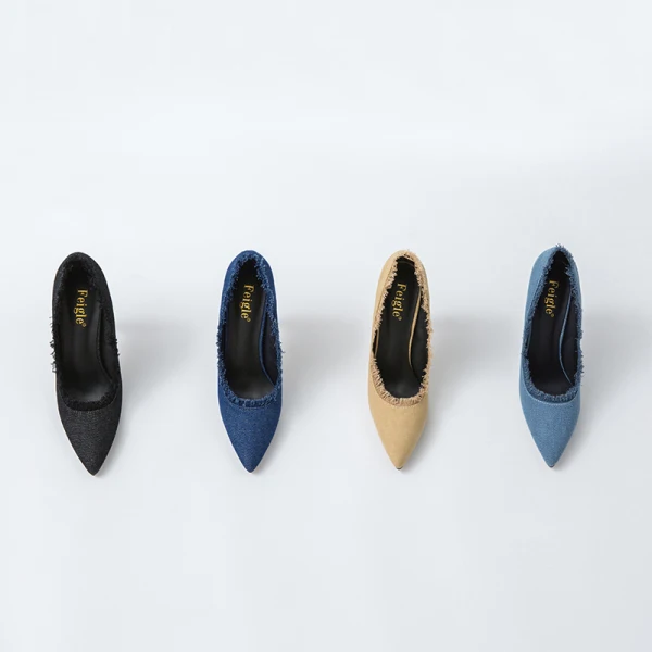 Fashion Pool Blue Street Wear Canvas Pumps High Heels 2021 10 cm Stiletto Heels Pointed Toe Pumps