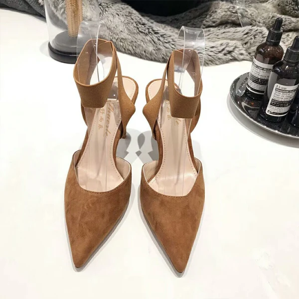 Chic / Belle Vert Foncé Vêtement de rue Daim Sandales Femme 2021 Bride Cheville 8 cm Talons Aiguilles À Bout Pointu Talons Hauts Sandales