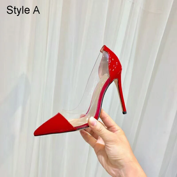 Schöne Transparent Rot Cocktail Pumps 2021 8 cm Stilettos Hochhackige Spitzschuh Pumps
