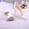 Élégant Blanche Faux Diamant La Mariée Chaussure De Mariée 2021 10 cm Talons Aiguilles À Bout Pointu Mariage Talons Hauts