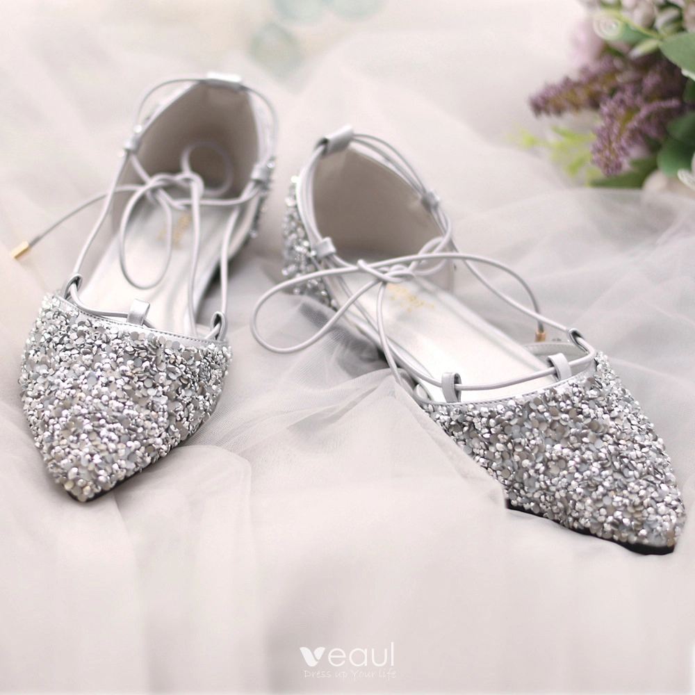 Women's Wedding Shoe Rhinestone Glitter Pointed Toe Low Buckle Bridal Shoes