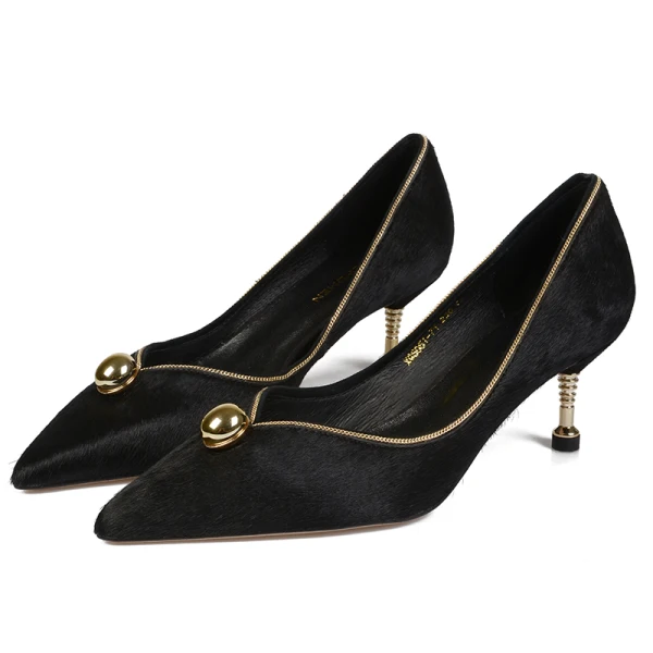 Schöne Schwarz Freizeit Leder Pumps 2021 6 cm Stilettos Spitzschuh Hochhackige Pumps