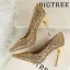 Glittrande Champagne Afton Paljetter Pumps 2021 Högklackade 9 cm Stilettklackar Spetsiga Pumps