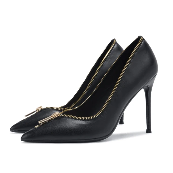 Mode Noire Vêtement de rue Cuir Escarpins 2021 10 cm Talons Aiguilles Talons Hauts À Bout Pointu Escarpins