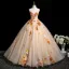 Flower Fairy Champagne Lace Flower Appliques Prom Dresses 2025 Ball Gown Spaghetti Straps Sleeveless Backless Formal Dresses