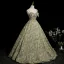 Flower Fairy Sage Green Pearl Rhinestone Lace Flower Floral Prom Dresses 2025 Ball Gown Spaghetti Straps Sleeveless Backless Floor-Length / Long Formal Dresses