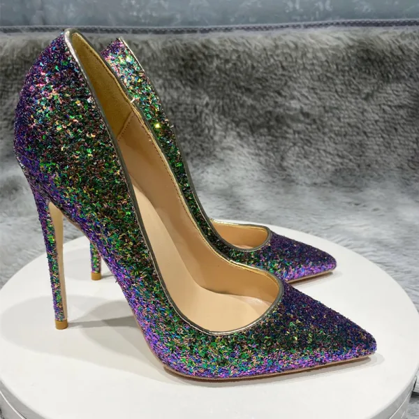 Sparkly Candy Pink Evening Party Sequins Pumps 2021 12 cm Stiletto Heels Pointed Toe High Heels Pumps