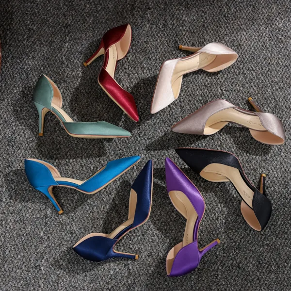 Chic / Beautiful Navy Blue Office OL Leather Open Side Womens Shoes 2021 8 cm Stiletto Heels Pointed Toe High Heels