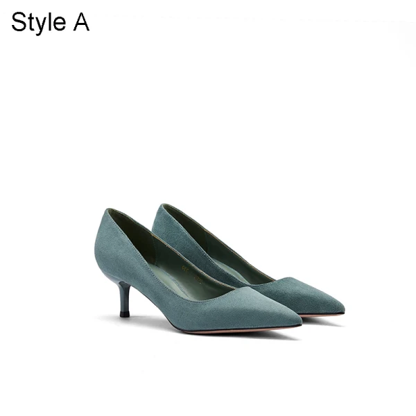Schlicht Lindgrün Freizeit Wildleder Pumps 2021 5 cm Stilettos Spitzschuh Pumps Hochhackige