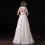 Chic / Beautiful Ivory 2 Piece Wedding Dresses 2018 A-Line / Princess Lace Pearl Scoop Neck Backless Sleeveless Floor-Length / Long Wedding