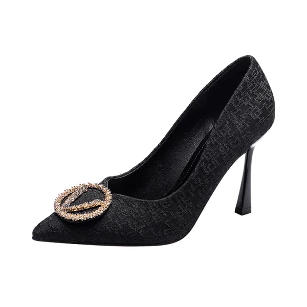 Mode Noire Soirée Faux Diamant Escarpins 2021 9 cm Talons Aiguilles À Bout Pointu Escarpins Talons Hauts