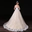 Elegant Champagne Wedding Dresses 2018 A-Line / Princess Appliques Lace Sequins Spaghetti Straps Backless Sleeveless Sweep Train Wedding