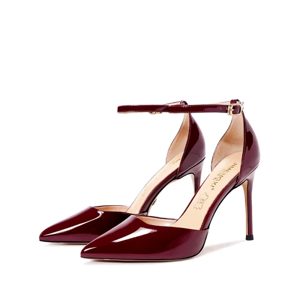 Sexy Champagne Evening Party Patent Leather Womens Sandals 2021 Ankle Strap 10 cm Stiletto Heels Pointed Toe Sandals High Heels