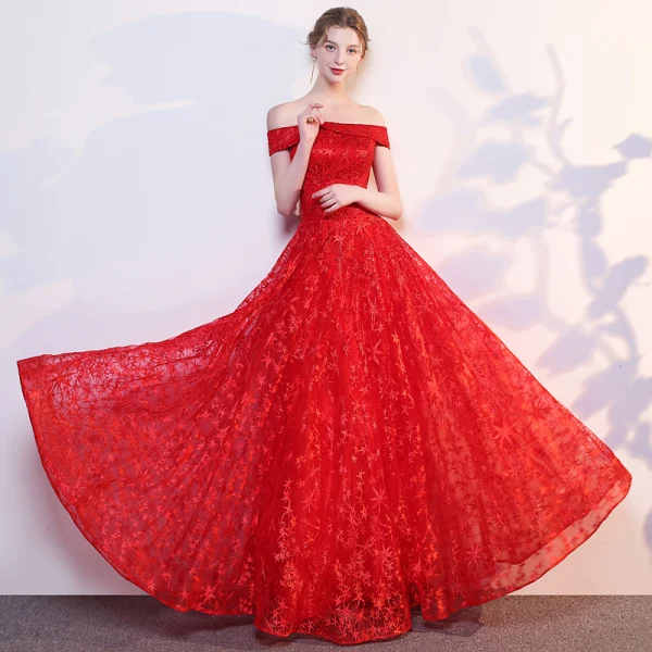 Mode Rosa Selskabskjoler 2018 Prinsesse Stjerne Broderet Rhinestone Off-The-Shoulder Ærmeløs Halterneck Lange Kjoler