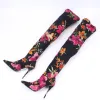 Sexy Black Rave Club Over The Knee / Thigh High Floral Womens Boots 2021 11 cm High Heels Pointed Toe Boots Stiletto Heels