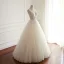 Chic / Belle Champagne Robe De Mariée 2018 Princesse Perlage Paillettes En Dentelle V-Cou Dos Nu Sans Manches Longue Mariage