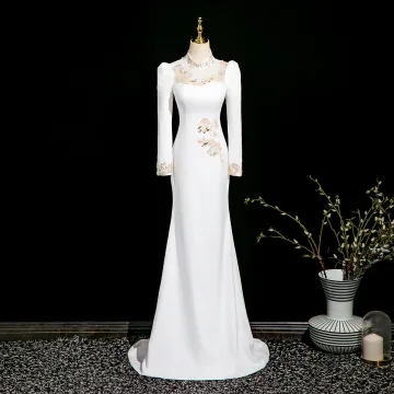 Chic Belle Ivoire Paillettes En Dentelle Fleur Robe De Soirée 2025 Trompette Sirène Col Haut Manches Longues Train De Balayage Soirée Robe De Ceremonie