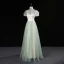 Chic / Beautiful Sage Green Sequins Prom Dresses 2023 A-Line / Princess High Neck Short Sleeve Backless Floor-Length / Long Prom Formal Dresses