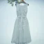 Elegant Wedding Party Dresses Bridesmaid Dresses 2017 Silver Lace Sash Flower Ruffle Zipper Up Tea-length Scoop Neck A-Line / Princess Sleeveless