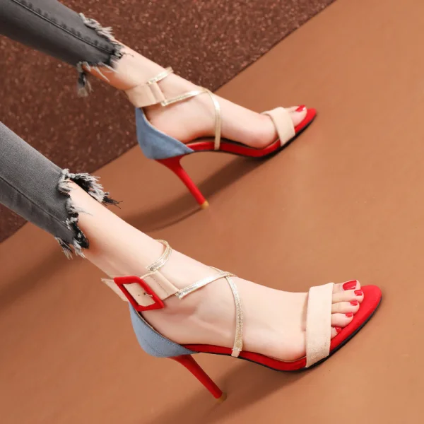 Sexy Noire Cocktail Sandales Femme 2021 X-Strap 9 cm Talons Aiguilles Peep Toes / Bout Ouvert Sandales Talons Hauts