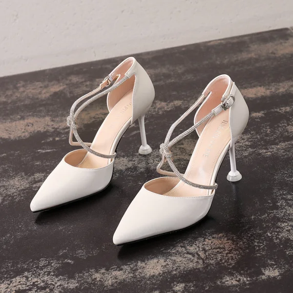 Sexy Noire Soirée Faux Diamant X-Strap Sandales Femme 2021 8 cm Talons Aiguilles À Bout Pointu Sandales Talons Hauts
