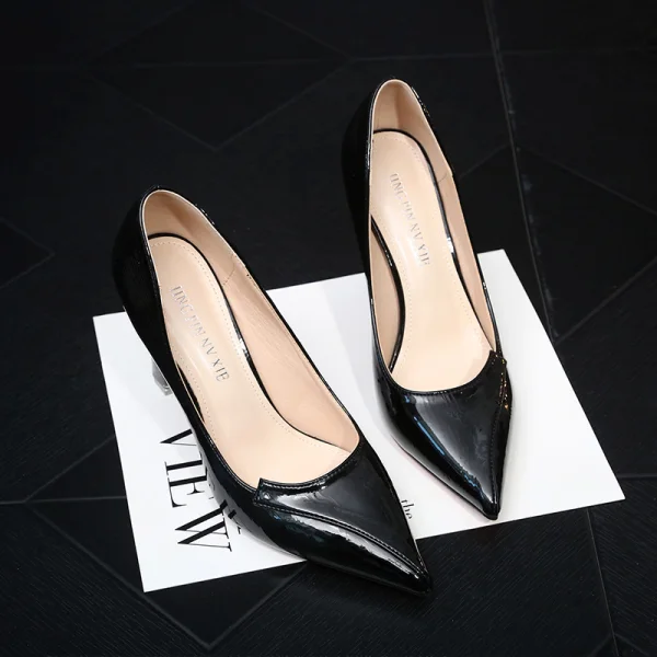 Schöne Beige Büro OL Lackleder Pumps 2021 9 cm Stilettos Spitzschuh Pumps Hochhackige