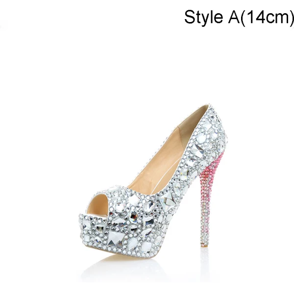 Scintillantes Argenté Faux Diamant Chaussure De Mariée 2021 14 cm Talons Aiguilles Peep Toes / Bout Ouvert Mariage Talons Hauts