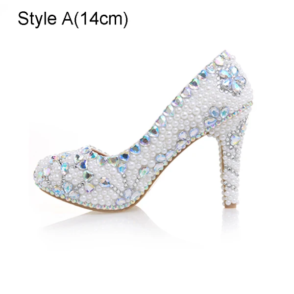 Fashion White Pearl Rhinestone Wedding Shoes 2021 Leather 14 cm Stiletto Heels High Heels Pointed Toe Wedding Pumps