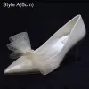 Classic Ivory Tulle Bow Pearl Wedding Shoes 2021 Leather 8 cm Stiletto Heels Pointed Toe Wedding Pumps High Heels