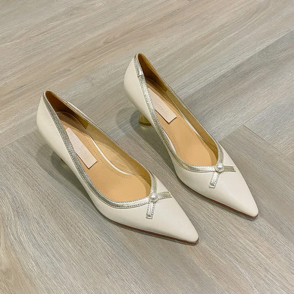 Elegant Ivory Dating Pearl Pumps 2021 Leather 6 cm Stiletto Heels Pointed Toe Pumps High Heels