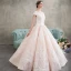 Elegant Champagne Wedding Dresses 2018 Ball Gown Appliques Lace Scoop Neck Short Sleeve Floor-Length / Long Wedding