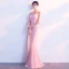 Elegant Rosa Selskabskjoler 2018 Havfrue Beading Perle Rhinestone Scoop Neck Ærmeløs Lange Kjoler