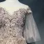 Luxe Perle Rose Robe De Soirée 2018 Princesse Appliques En Dentelle Perlage Cristal Faux Diamant Paillettes Encolure Dégagée Dos Nu 1/2 Manches Longue Robe De Ceremonie