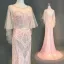 Luxe Ivoire Robe De Soirée 2018 Trompette / Sirène Perlage Perle Faux Diamant Paillettes Encolure Dégagée Dos Nu 3/4 Manches Train De Balayage Robe De Ceremonie