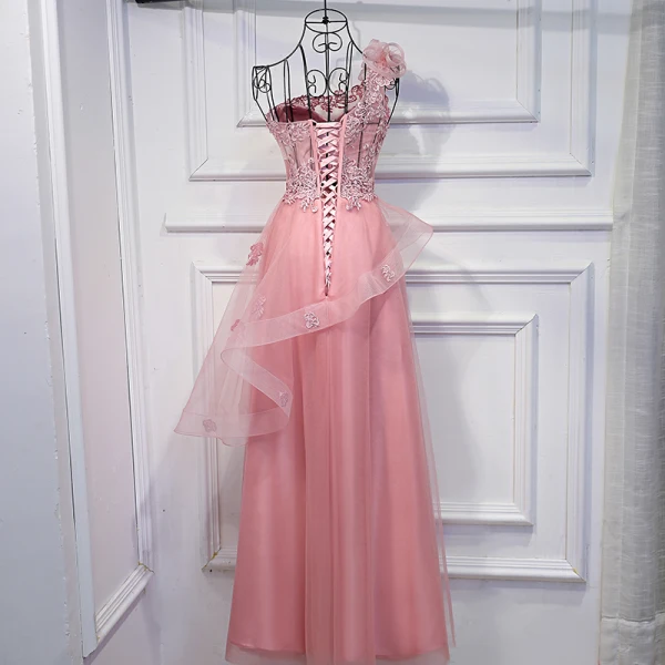 Charmant Robe Pour Mariage 2017 En Dentelle Paillettes Fleur Une épaule Sans Manches Longueur Cheville Empire Robe Demoiselle D'honneur