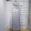 Brillante Plata Vestidos para bodas 2017 Con Encaje Lentejuelas Bowknot Scoop Escote Sin Mangas La altura del tobillo Empire Vestidos De Damas De Honor