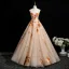 Flower Fairy Champagne Lace Flower Appliques Prom Dresses 2025 Ball Gown Spaghetti Straps Sleeveless Backless Formal Dresses