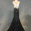 Luxury / Gorgeous Black Evening Dresses  2018 Trumpet / Mermaid Appliques Lace Beading Crystal Rhinestone Scoop Neck Sleeveless Floor-Length / Long Formal Dresses