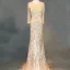 Luxury / Gorgeous Champagne Evening Dresses  2018 Trumpet / Mermaid Beading Crystal Pearl Rhinestone Sequins Scoop Neck Long Sleeve Sweep Train Formal Dresses