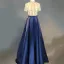 Chic / Belle Bleu Marine Robe De Soirée 2018 Princesse Ceinture Fait main Perlage Cristal Faux Diamant Paillettes Col Haut 1/2 Manches Train De Balayage Robe De Ceremonie