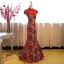 Chinese style Red Evening Dresses  2018 Trumpet / Mermaid Lace Embroidered Sequins Flower High Neck Short Sleeve Floor-Length / Long Formal Dresses