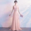 Modest / Simple Pearl Pink Bridesmaid Dresses 2018 A-Line / Princess Bow Scoop Neck Backless Sleeveless Sweep Train Wedding Party Dresses