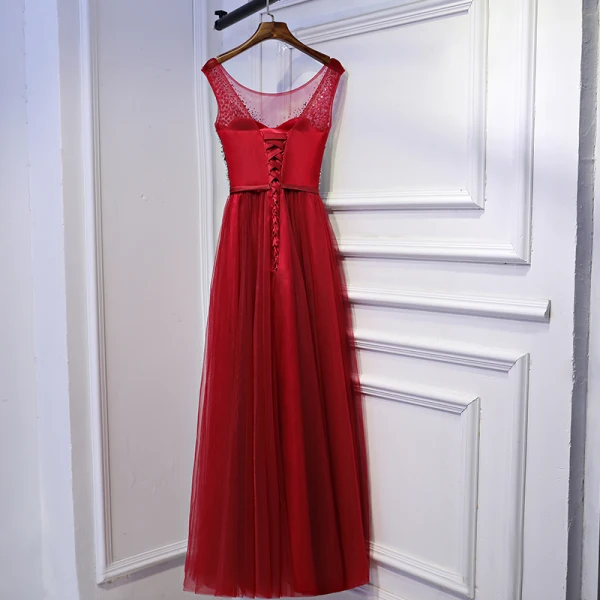 Sparkly Red Formal Dresses Evening Dresses  2017 Sequins Bow Backless Scoop Neck Sleeveless Ankle Length Empire