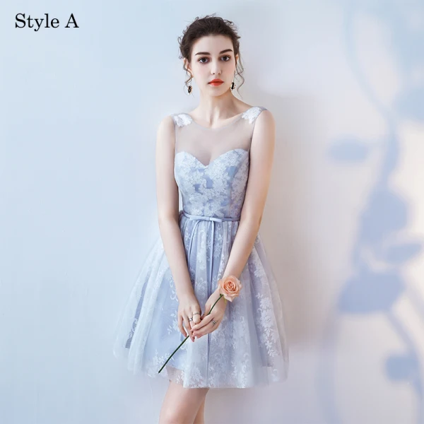 Chic / Beautiful Summer Grey Bridesmaid Dresses 2018 A-Line / Princess Lace Sleeveless Backless Short Wedding Party Dresses