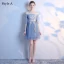 Chic / Beautiful Summer Sky Blue Bridesmaid Dresses 2018 A-Line / Princess Appliques Lace Bow Backless Short Wedding Party Dresses