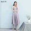 Simple Gris Robe Demoiselle D'honneur 2018 Princesse Sans Manches Dos Nu Thé Longueur Robe Pour Mariage